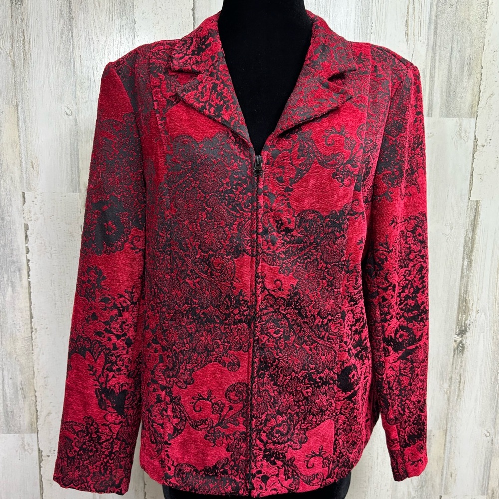 Christopher & Banks Tapestry Style Floral Patterned‎ Zip Front Blazer
